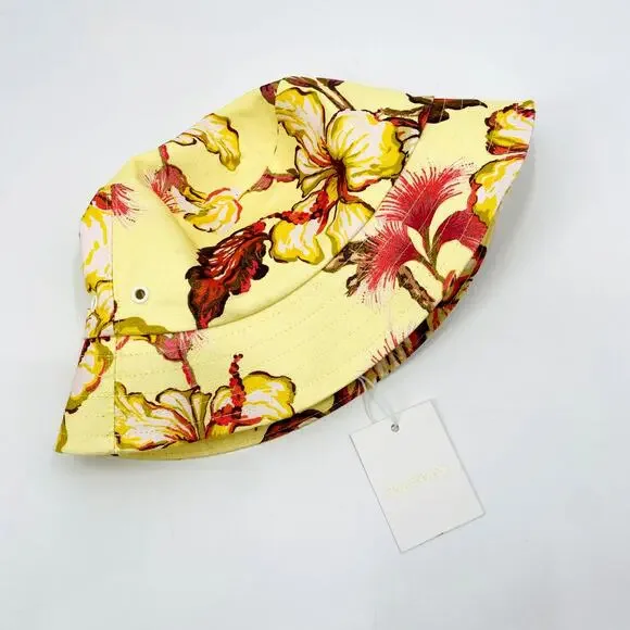 Zimmermann Printed Canvas Bucket Hat Yellow Hibiscus One Size